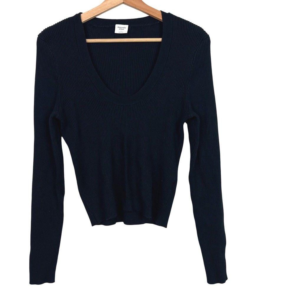 Abercrombie & Fitch Women's Large Black Rib‎ Knit ScoopNeck Sweater Top